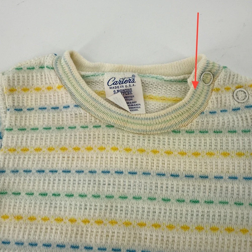 Vintage Carters Baby Thermal Knit Striped Long Sleeve Top 6‎ Months Made in USA